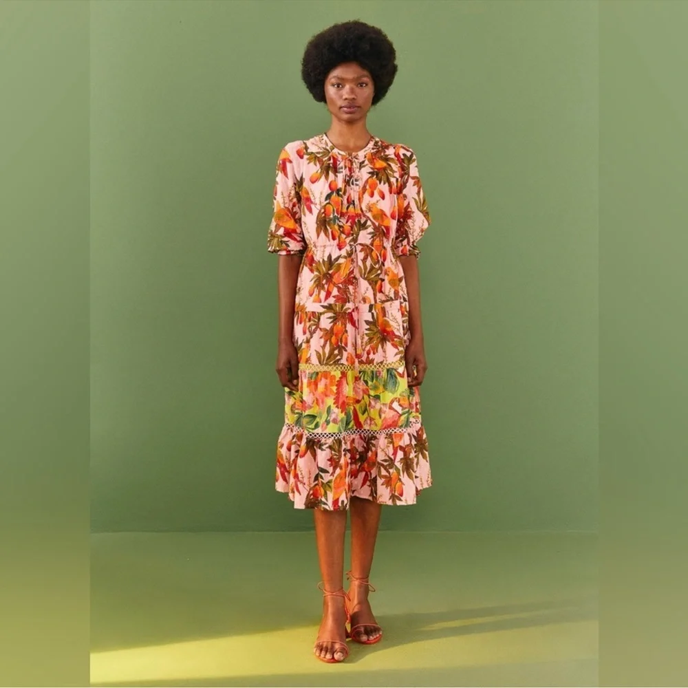 Farm Rio Mixed Mango Trees Midi Dress - Picture 2 of 13